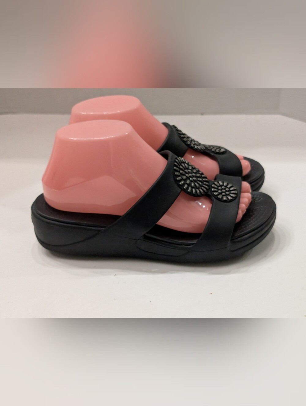 Crocs Women's 8 Monterey Diamante Wedge Slide Sandals Slip On Black - Picture 2 of 7